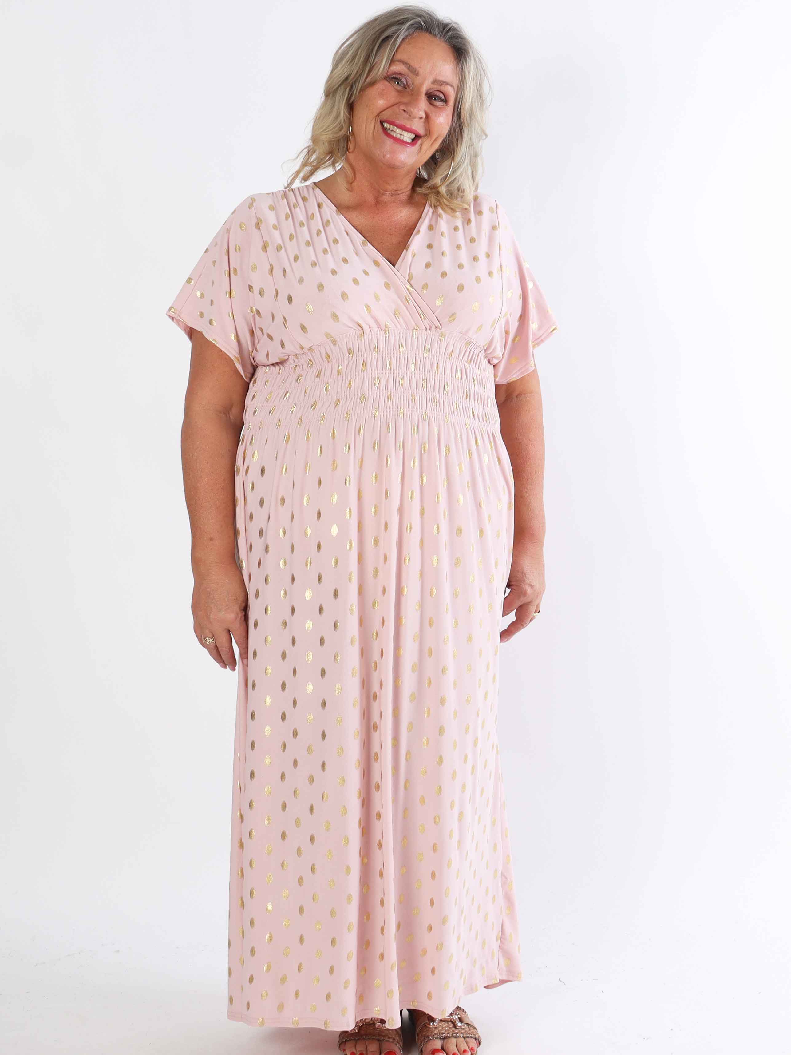 Pams Dot - Lång stretchig plus size-klänning med prickig detalj
